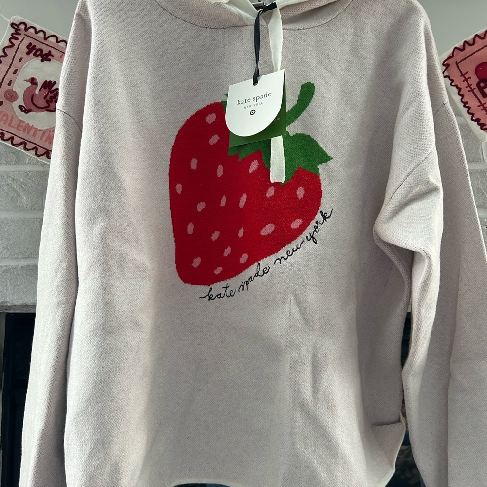Kate Spade Target collab Cream Sweater with Red Strawberry XL NWT hood sweater - Picture 2 of 7